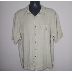 Collection By Dorian Bolick Men's Large 100% Linen Button Up Shirt Cream Relax